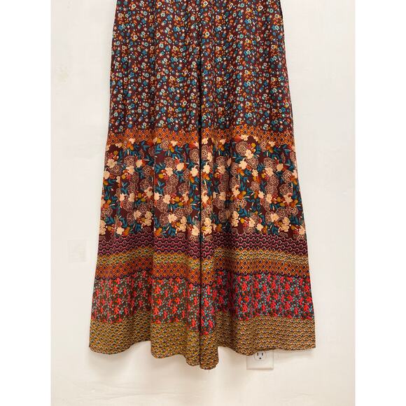 Natural Life Let's Just Go Wide-Leg Bohemian V-Neck 70s Floral Jumpsuit S/M - Picture 11 of 15